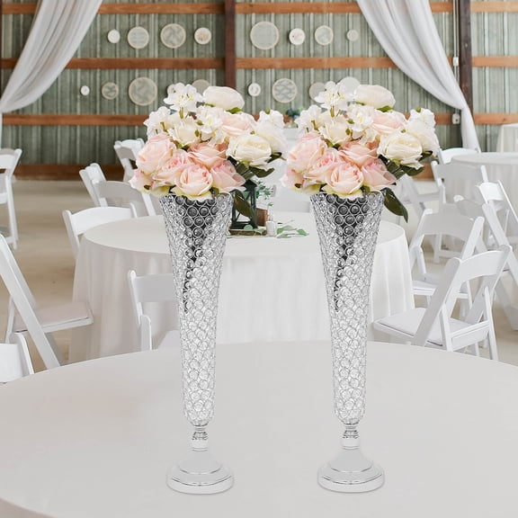Silver Wedding Table Decor Crystal Vase European Wedding Props Stage Decor 2PCS for Living Room