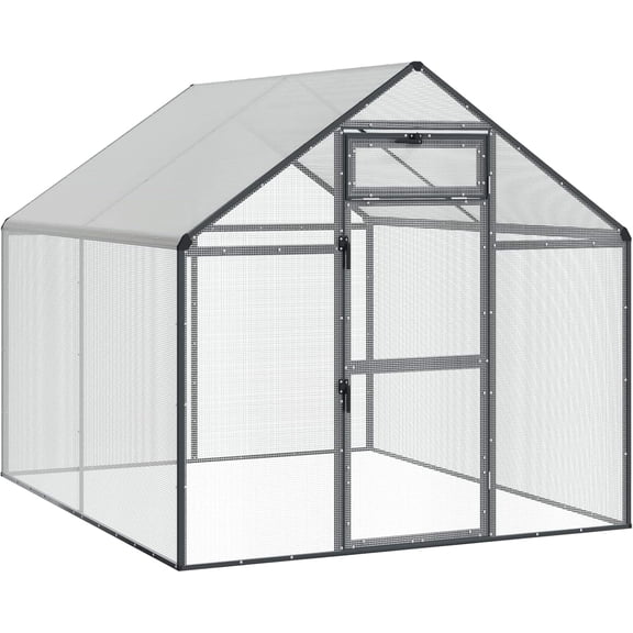 Silver Welded Wire Bird Cage with Window, 71.46 x 43.50 x 68.31 in Outdoor Patio Garden Aviary, Se Lock for Predator Protection