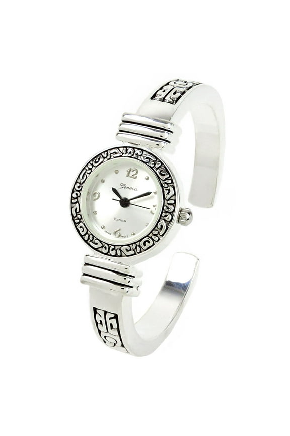 Silver Western Style Decorated Bangle Cuff Watch for Women
