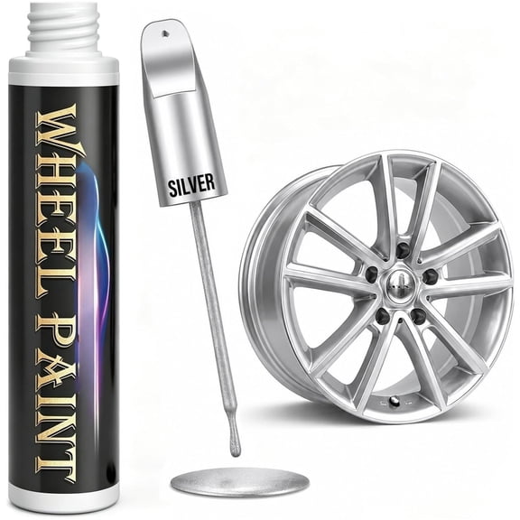 Silver Wheel Touch Up Paint, Chrome Rim Paint for Curb Rash, Wheel Scratch Repair Kit for Chrome, Alloy, Aluminum, Enamel, Universal Silver Automotive Touch Up Paint Pen (1 fl oz)
