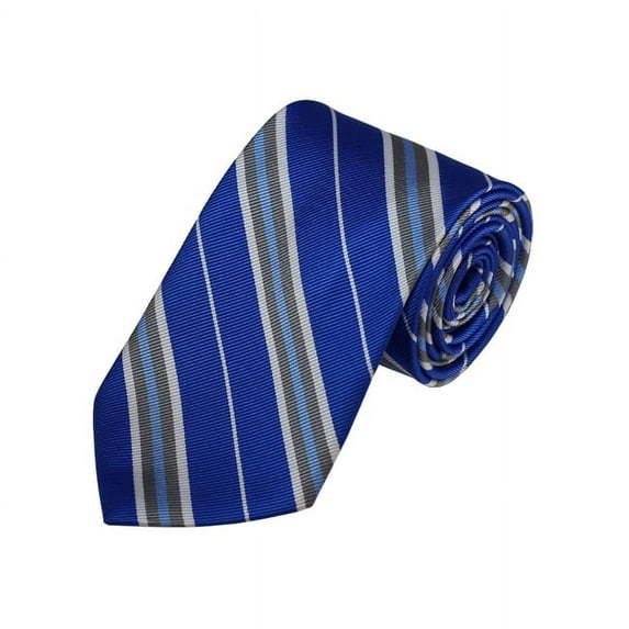 Silver, White And Royal Blue Striped Woven Necktie