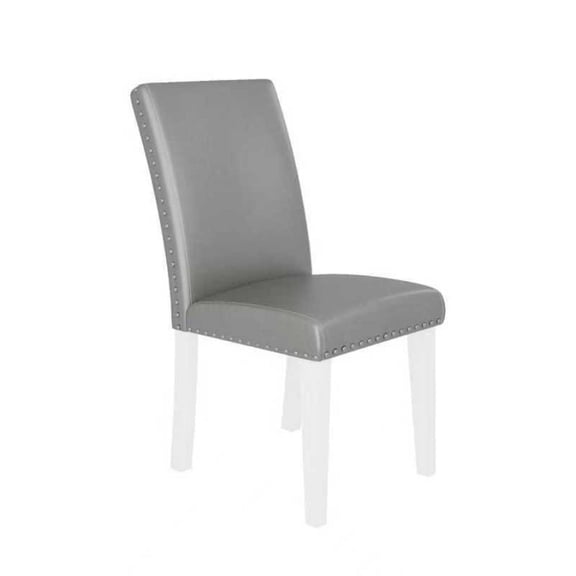 Silver+White High-Back Dining Chair Set of 2, Solid Wood & MDF Upholstered Chair with Adjustable Levelers for Dining Room