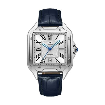 Silver/White - Navy Blue strap Diplomat| 42 mm automatic homage mens watch | vintage square tank silhouette watch price history and forecast - ASOROCK Diplomat