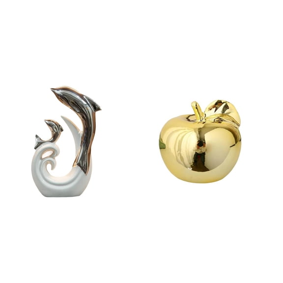 Silver White Sculpture Ceramic Dolphin Fruit Figurine Glazed Finish for Desktop Living Room Office