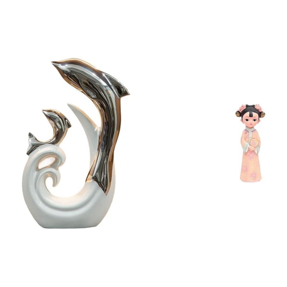Silver White Sculpture Ceramic Dolphin Statue Resin Girl Folk Ethnic Fine Workmanship for Office Table Fireplace