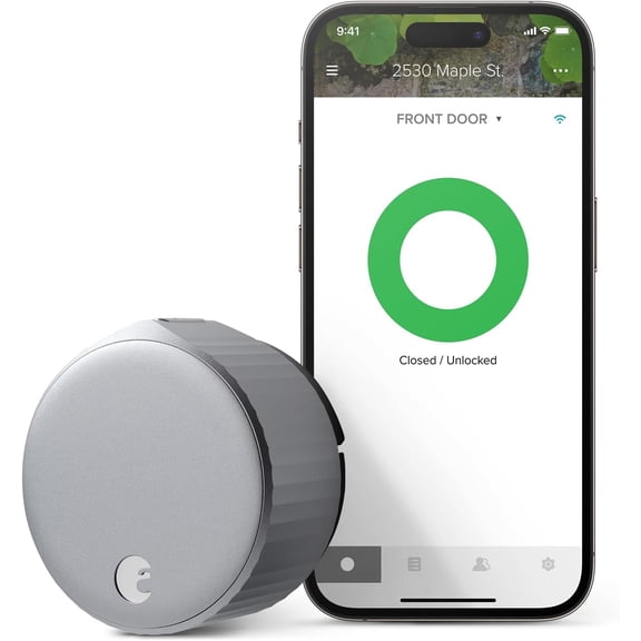 Silver Wi-Fi Connected Smart Keyless Entry Door Lock, Electronic Lock Fits Your Existing Deadbolt in Minutes,  AUG-SL05-M01-S01