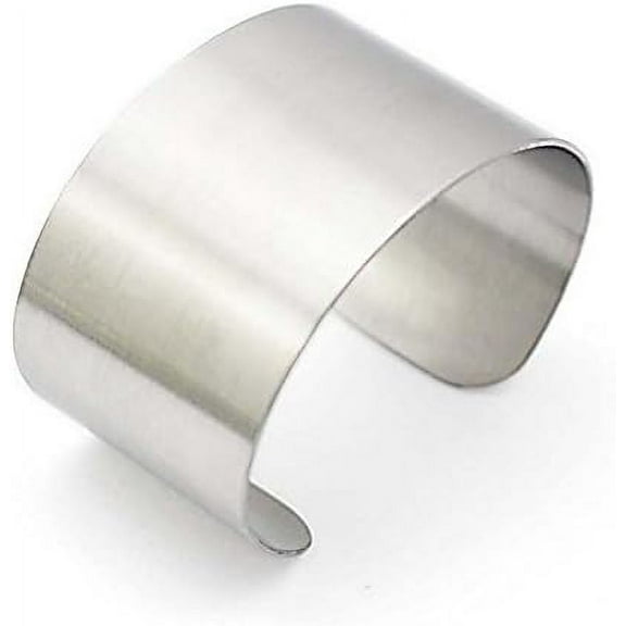Silver Wide Grooved Cuff Bangle for Women Lady Stainless Steel Shiny Punk Bracelet