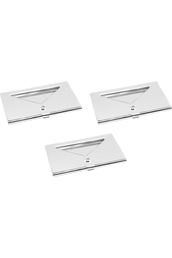Set of 3 Slim Metal Business Card Case Holders (Silver Triangle Window)