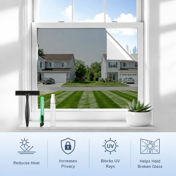 Silver Window Tint for Home with Tools, 17.5" x 78.7" | One Way Privacy Film, UV Protection, Heat Control, Static Cling, Daytime Privacy