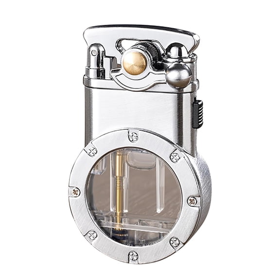 Silver Windproof Lighter Double Flame Butane Lighter Transparent Gas Chamber Alloy Metal Body Refillable Lighter Catapult Ignition Design 1 Pc 0.158 Lbs