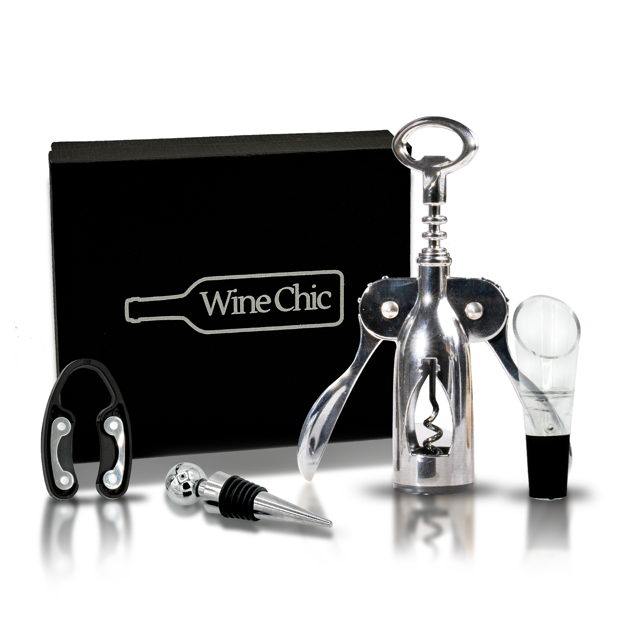 Silver Winged Corkscrew Wine Bottle Opener Gift Set with Luxury Gift Box by The Wine Chic For