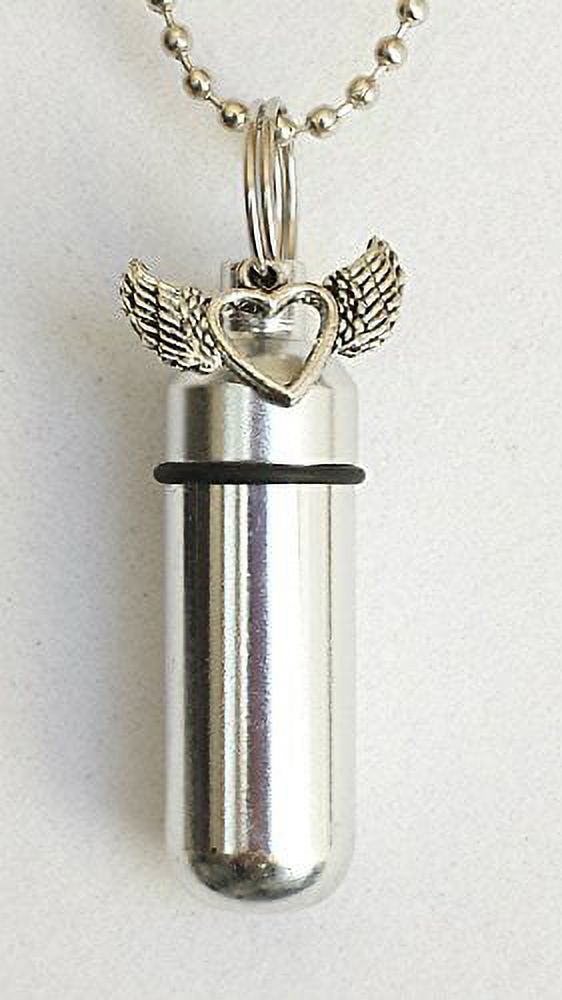 Silver Winged Open Heart CREMATION URN with Laser Engraved Heart - Includes Velvet Pouch, Ball-Chain, &amp; Fill Kit - image 1 of 3