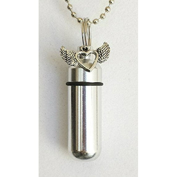Silver Winged Open Heart CREMATION URN with Laser Engraved Heart - Includes Velvet Pouch, Ball-Chain, & Fill Kit