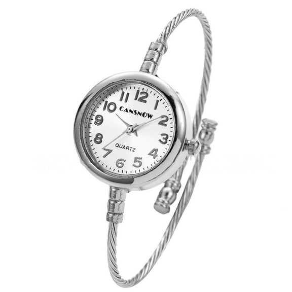 Silver Wire Cuff Bracelet Watch for Women Classic Minimal Quartz Wristwatch