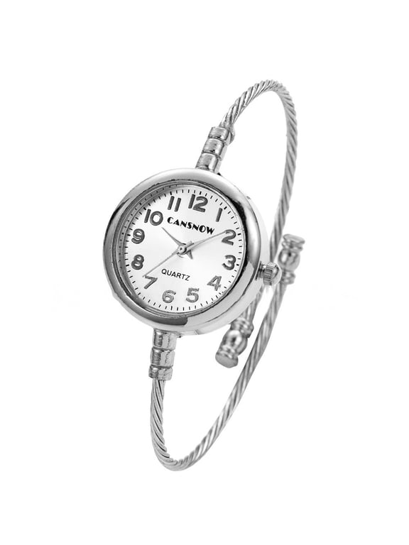 Silver Wire Cuff Bracelet Watch for Women Classic Minimal Quartz Wristwatch