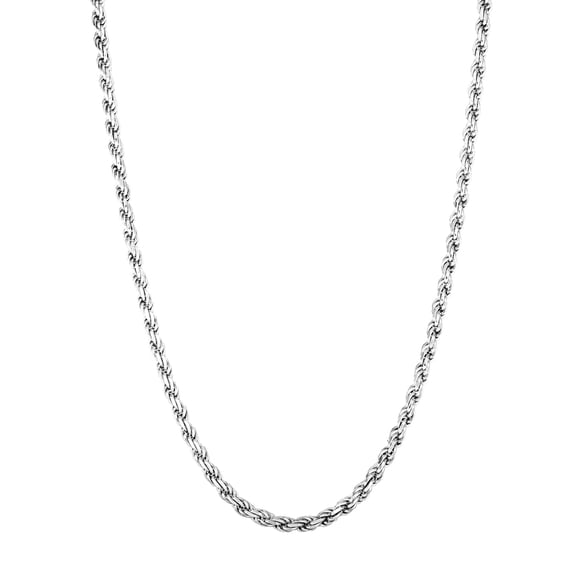 Silver With Rhodium Finish 6mm Sparkle-Cut Solid Rope Chain Necklace With Lobster Clasp 26 Inch Chain Necklace for Women