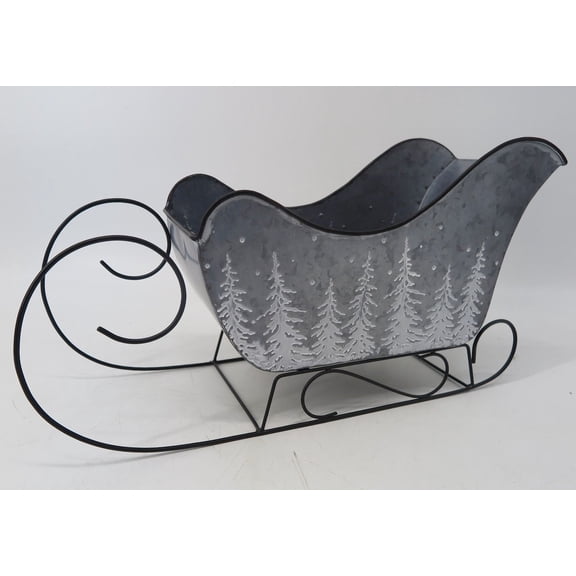 Silver With White Pine Tree Pattern Metal Sleigh
