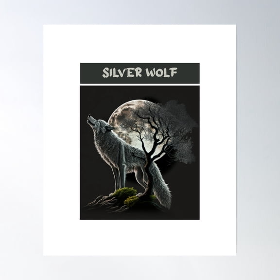 Silver Wolf Moon Poster Wall Art, Modern Wall Decor, 16x24 UNFRAMED