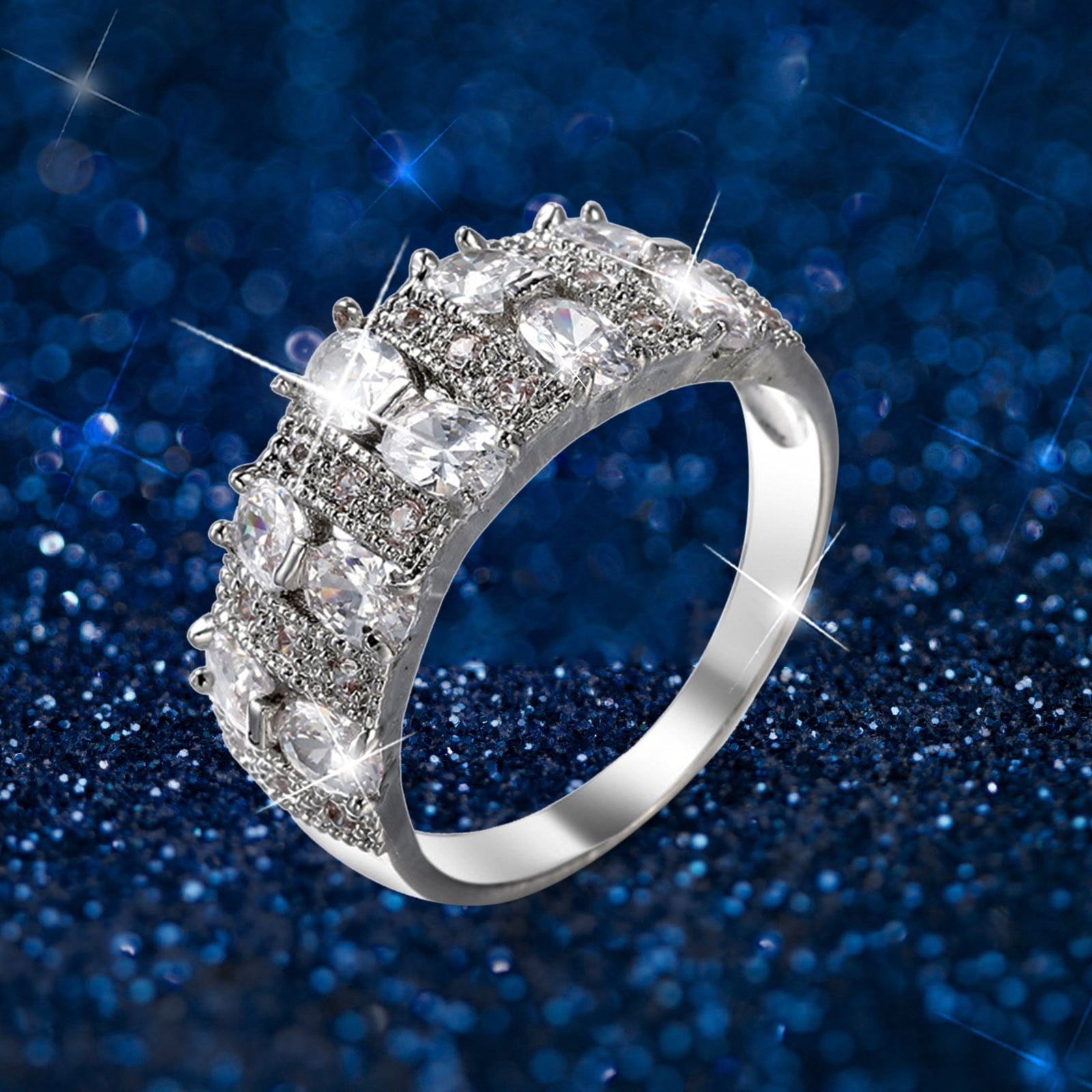Silver Women Fashion Trend Single Full Diamond Zircon Ring Ladies