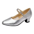 thumbnail image 1 of Silver Women Latin Dance Shoes For Adult Practice Embossed Patent Leather Mid Heel Ballet Style Silver, 1 of 9