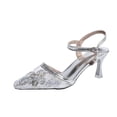thumbnail image 1 of Silver Women'S Pointed Toe High Heel Shoes Mesh Lace Breathable Toe Cap Versatile Casual Comfortable Silver, 1 of 9