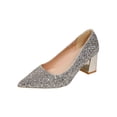 thumbnail image 1 of Silver Women'S Sequined Pointed Toe Block Heels With Glitter Finish Comfortable Cushioned Insole For Party Evening Wear Durable Non Slip Sole Sparkling 9.65In, 1 of 9