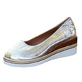 thumbnail image 1 of Silver Women'S Wedge Shoes Slip-On Canvas Sole Shoes Thick Sole Design Metal Embossed Upper Casual Insole Silver 41 10.04 Inch Pu, 1 of 8