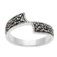 thumbnail image 1 of Silver Women's 925 Sterling Silver Oxidized Simulated Marcasite Crossover Bypass 'Z' Band Ring, 1 of 6