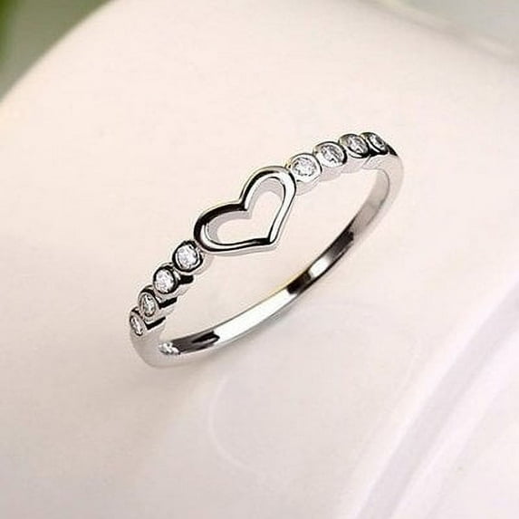 Silver Women's Cubic Zirconia Round Promise Heart Ring Engagement Wedding Band Ring