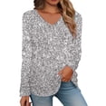 thumbnail image 1 of Silver Women's Long Sleeve T-shirt, Women'S Fashionable V Neck Glitter Gradient Printed V Neck Top T Shirt XXL, 1 of 5