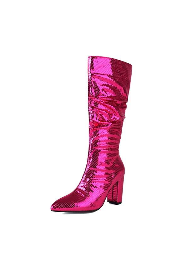 Silver Women's Metal Fashion Show Boots for Evening Events and Parties Ideal Mid-Calf Design for European and Fashion Scenes