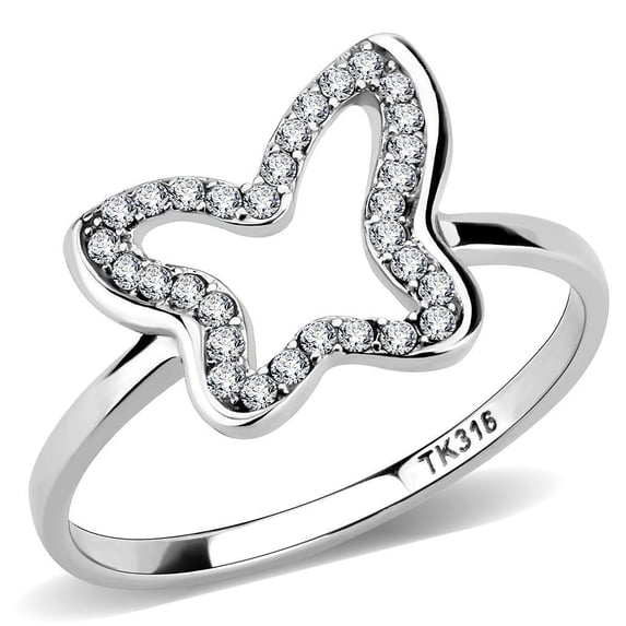 Silver Womens Butterfly Ring Anillo Para Mujer Stainless Steel Ring with Top Grade Crystal in Clear Amo