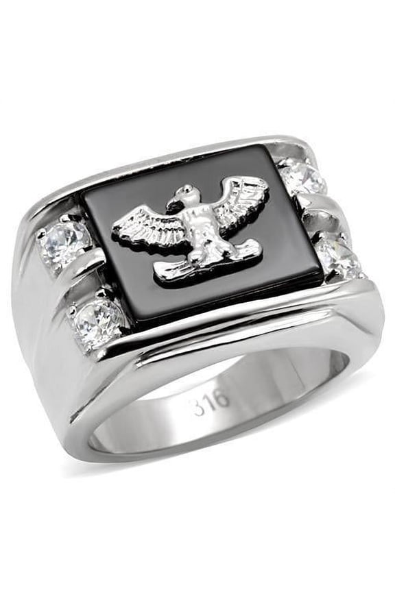 Silver Womens Eagle Ring Anillo Para Mujer Stainless Steel Ring with Top Grade Crystal in Clear Amare