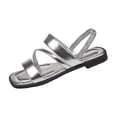thumbnail image 1 of Silver Womens Open Toe Flat Sandals Casual Square Toe Elastic Back Slip On Sandals Soft Sole Pu Comfortable Silver Size 8.5, 1 of 9