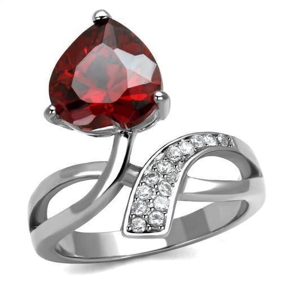 Silver Womens Ring Anillo Para Mujer Stainless Steel Ring with AAA Grade CZ in Garnet