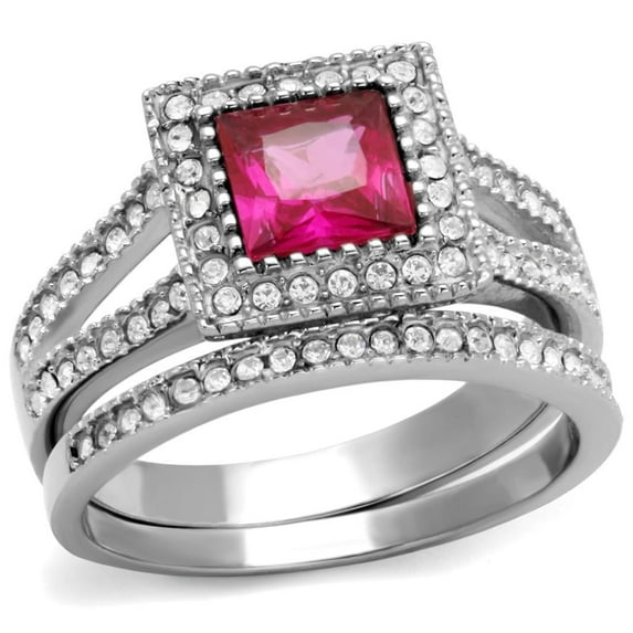 Silver Womens Ring Anillo Para Mujer Stainless Steel Ring with AAA Grade CZ in Ruby