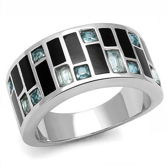 Silver Womens Ring Anillo Para Mujer 316L Stainless Steel Ring with Glass in Sea Blue Pesaro