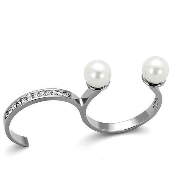 Silver Womens Ring Anillo Para Mujer Stainless Steel Ring with Synthetic Pearl in White