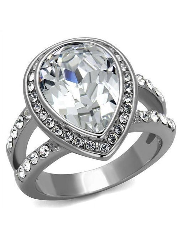 Silver Womens Ring Anillo Para Mujer Stainless Steel Ring with Top Grade Crystal in Clear Jersey