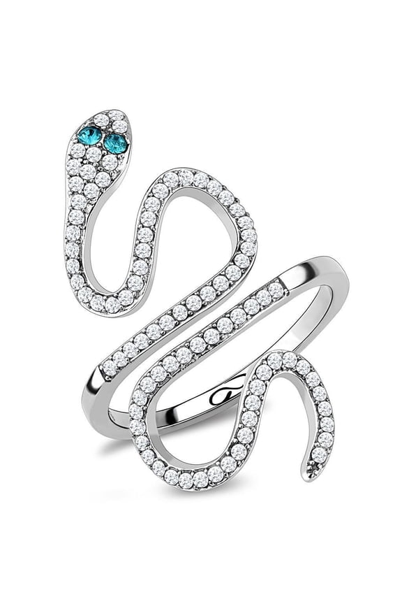 Silver Womens Snake Ring Anillo Para Mujer Stainless Steel Ring with Top Grade Crystal in Clear Amare