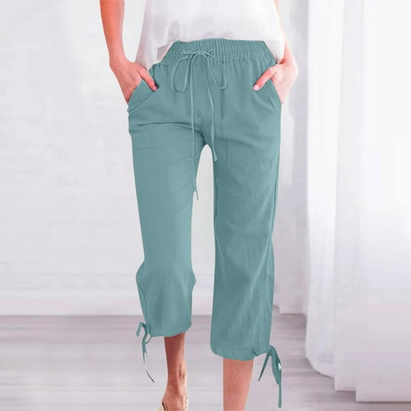 Silver Womens Sweatpants Women Fashion Solid Color Cotton Elastic Long Pants Beach Leisure Trousers Linen Casual Pants Women