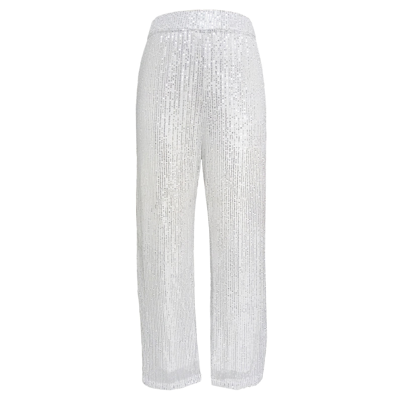 Silver Workout Leggings Women's Solid Color Sequins Fashion Casual
