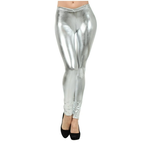 Silver Workout Leggings Womens Shiny Faux Leather Leggings Pants Clubwear Trousers Tight Body Women Leggings