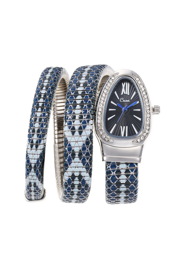 Silver Wrap Bracelet Watch with Black Dial, Fashion Women’s Quartz Watch