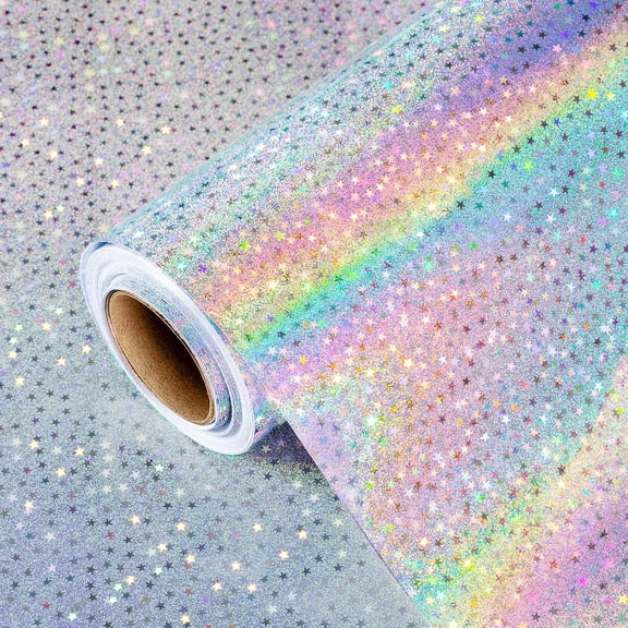 Silver Wrapping Paper Roll, Metallic Holographic Star Gift Wrap for Birthday, Valentines, Mothers day, Graduation, Wedding, Fathers day, Baby Shower, Christmas, 17 in x 23 feet