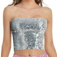 thumbnail image 1 of Silver Young Adult Tops Fashion Mardi Holiday Womens Sparkling Sequins Stretch Party Clubwear Tube Top Plus Size Tops for Women, 1 of 3