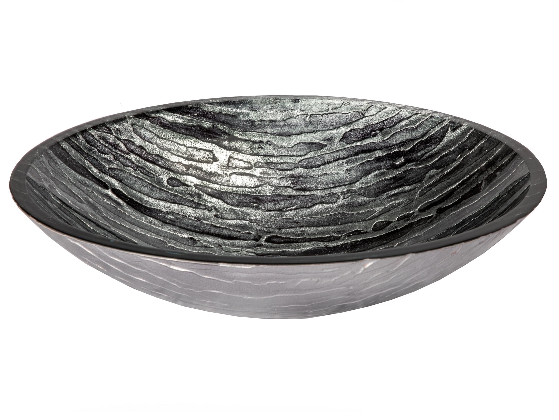 Silver and Black Textured Glass Oval Bathroom Sink