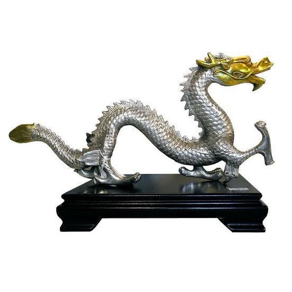 Silver and Gold Asian Bronze Dragon. - Oriental Furniture Warehouse