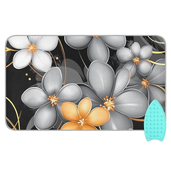 Silver and Orange Flower Ironing Mat Blanket for Table Top Travel Portable Ironing Board Pad 47.2x27.6 Inch