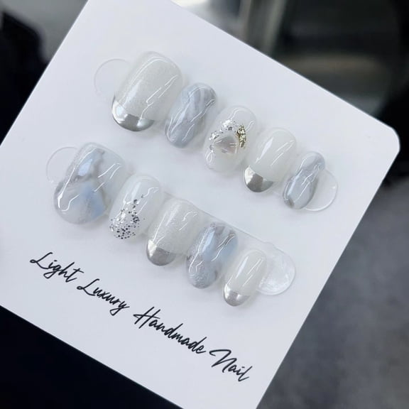 Silver and white gradual change marble texture shell gold foil embellishment high quality pure handmade armor